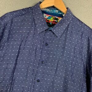Robert Graham Shirt Men's 2XL Blue Button Up Linen Blend Long Sleeve Classic Fit